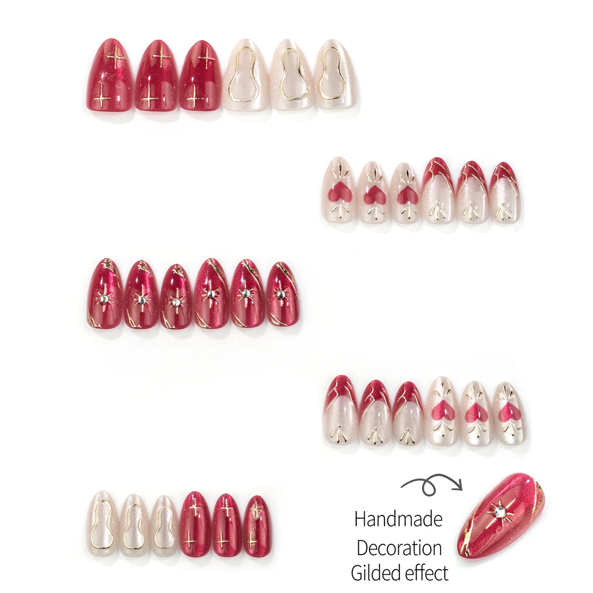 Press-On Nail Set Heart & Star Designs Pre-Applied Adhesive