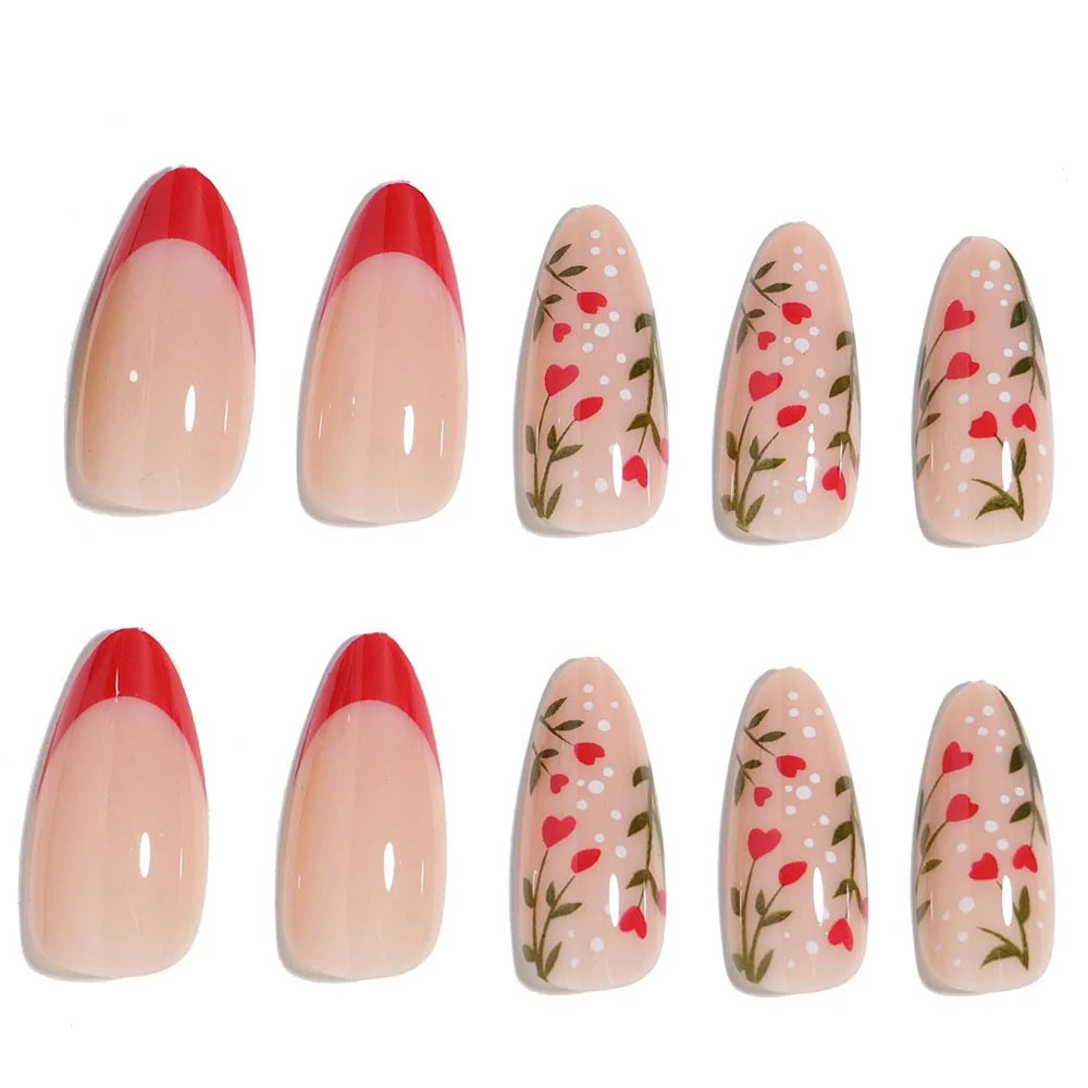 Press-On Nail Set Hearts & Argyle 24 Pieces
