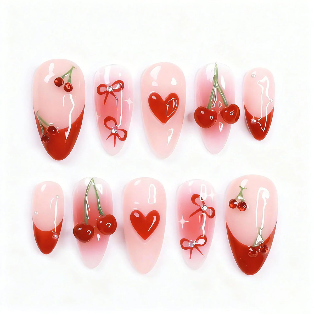 Press-On Nail Set Hearts & Floral Designs Easy Application