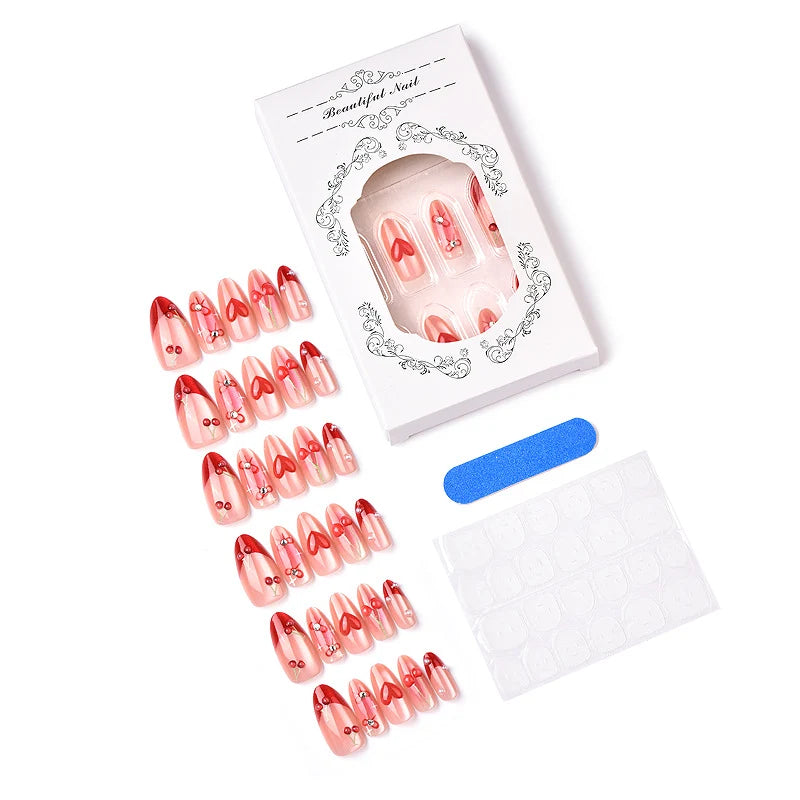 Press-On Nail Set Hearts & Floral Designs Easy Application