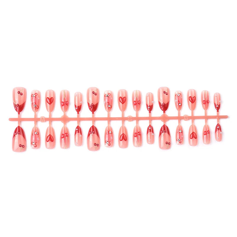 Press-On Nail Set Hearts & Floral Designs Easy Application