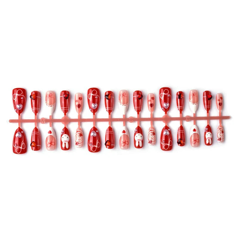 Press-On Nail Set Hearts & Ribbons Easy Application