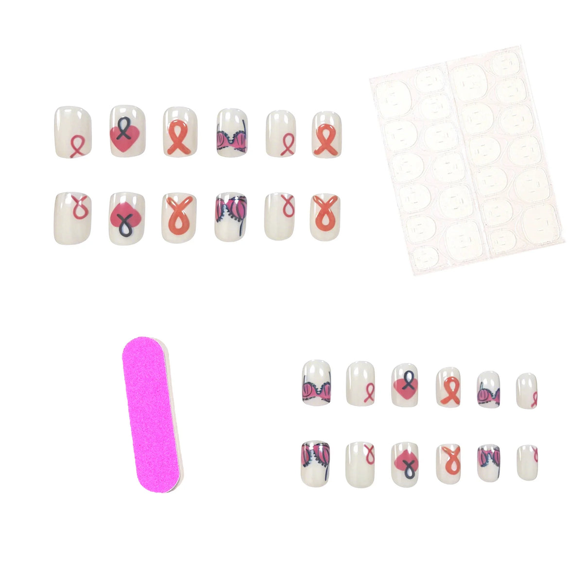 Press-On Nail Set Hearts & Whimsical Designs