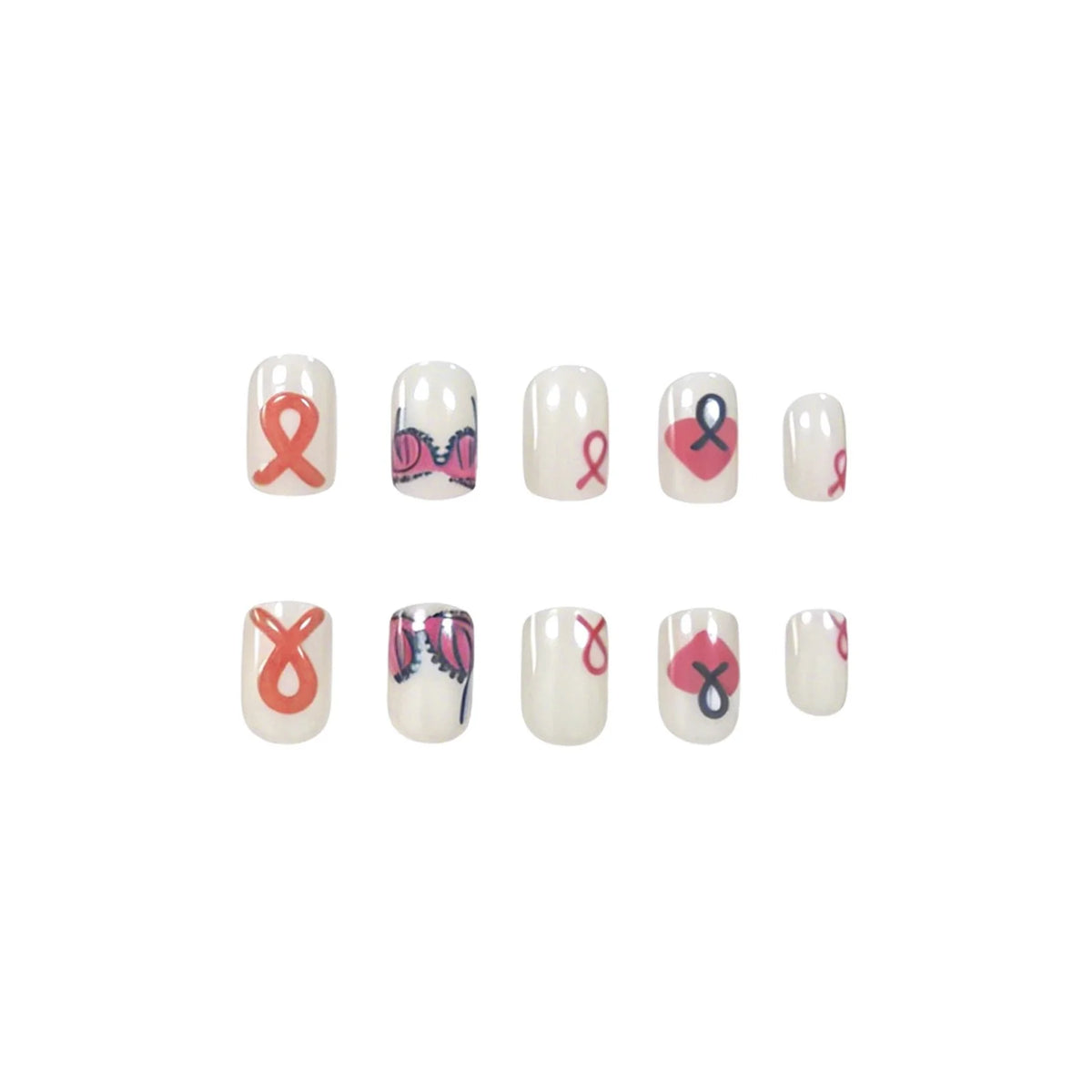 Press-On Nail Set Hearts & Whimsical Designs