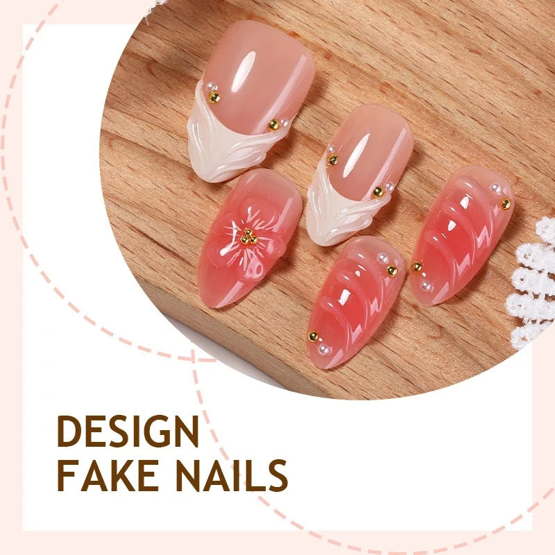 Press-On Nail Set High-Gloss Floral Self-Adhesive