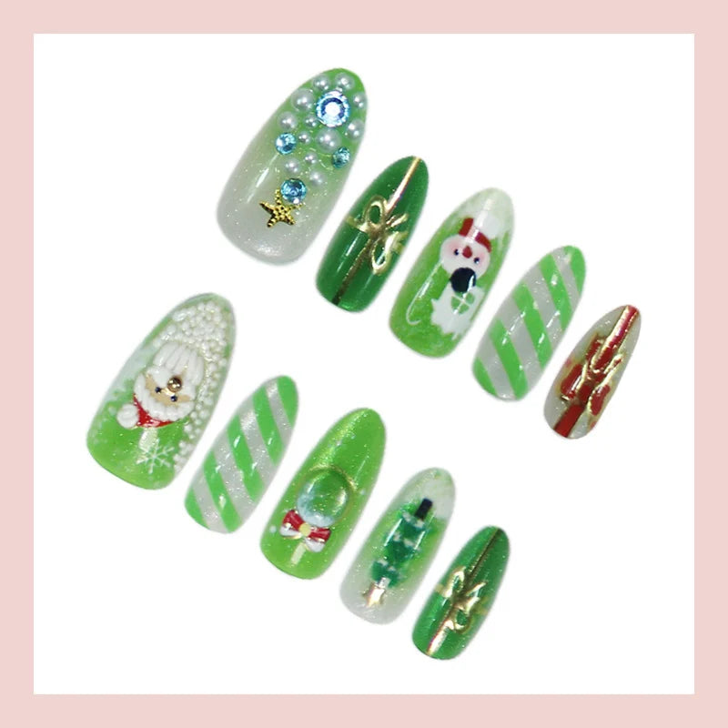 Press-On Nail Set Holiday Character Designs Glossy & Matte