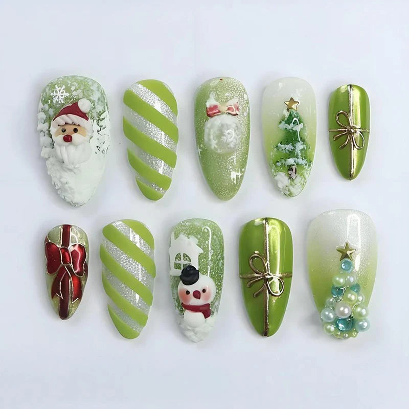Press-On Nail Set Holiday Character Designs Glossy & Matte