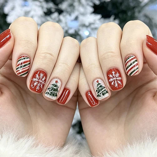 Press-On Nail Set Holiday Designs 24-Piece Long-Lasting
