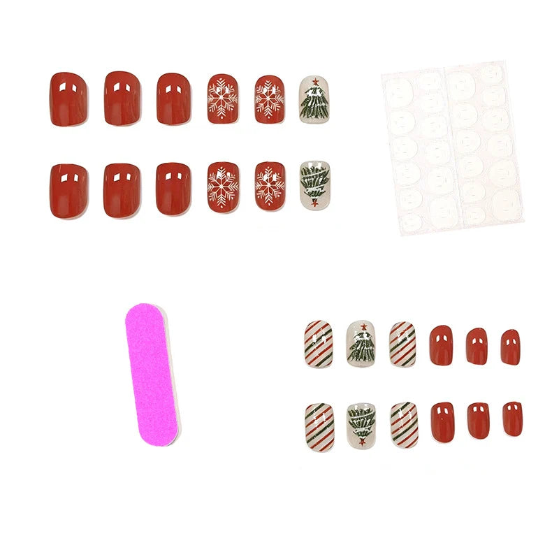 Press-On Nail Set Holiday Designs 24-Piece Long-Lasting