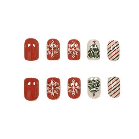 Press-On Nail Set Holiday Designs 24-Piece Long-Lasting