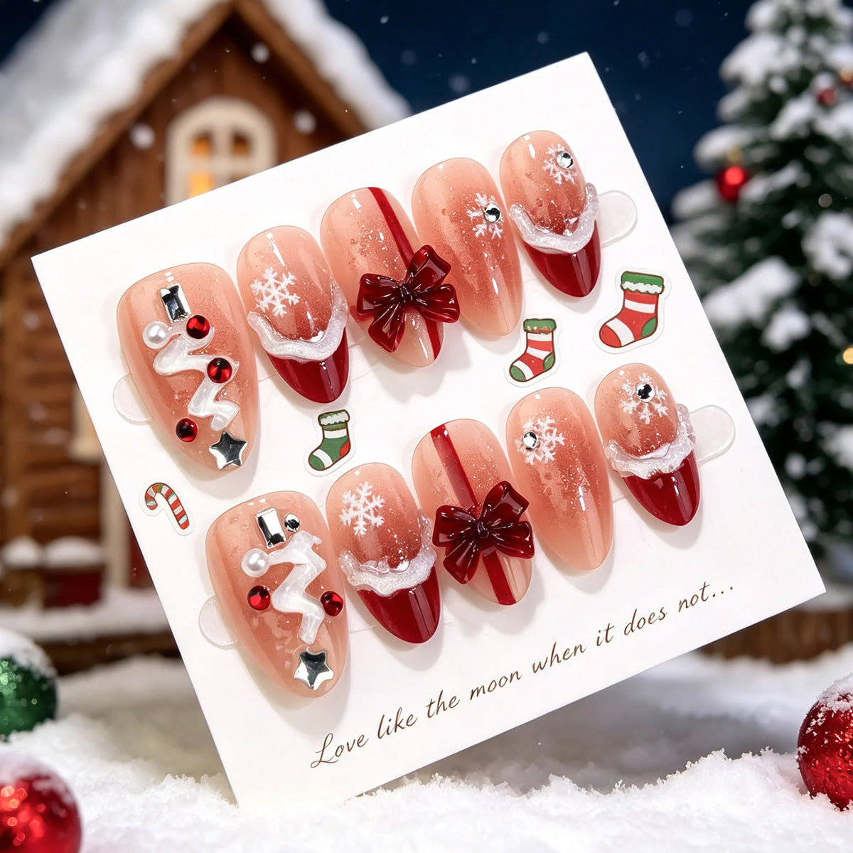 Press-On Nail Set Holiday Designs & Adhesive Tabs