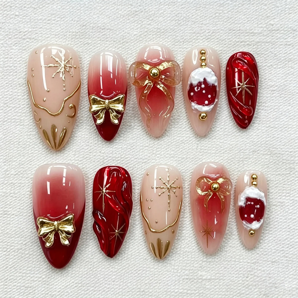 Press-On Nail Set Holiday Designs Easy Application