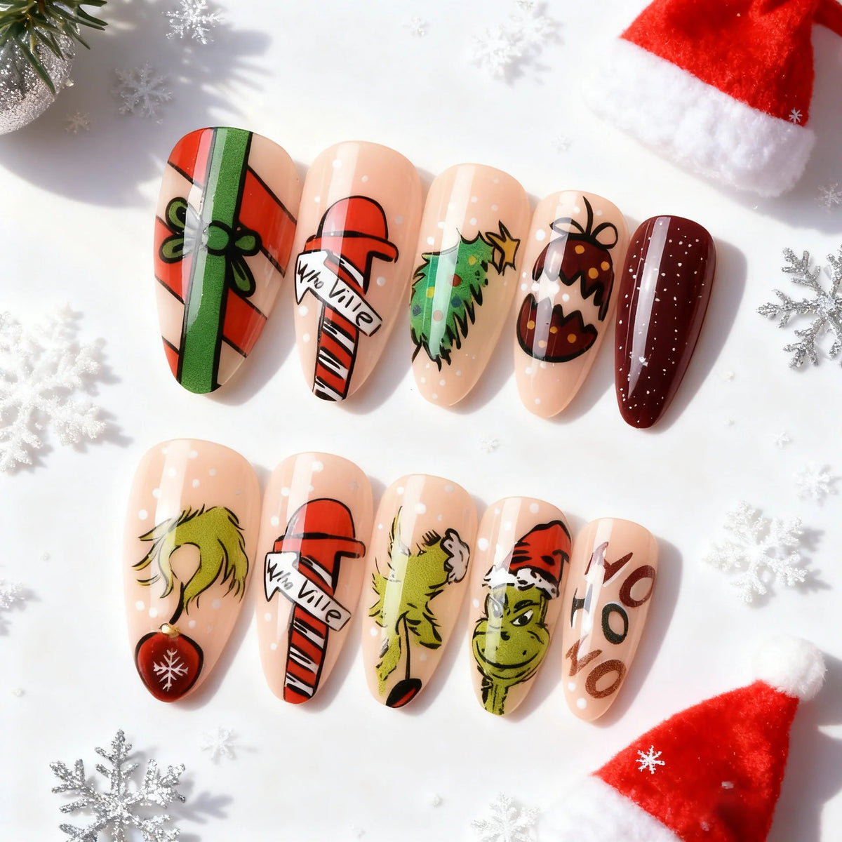 Press-On Nail Set Holiday Designs Easy Application