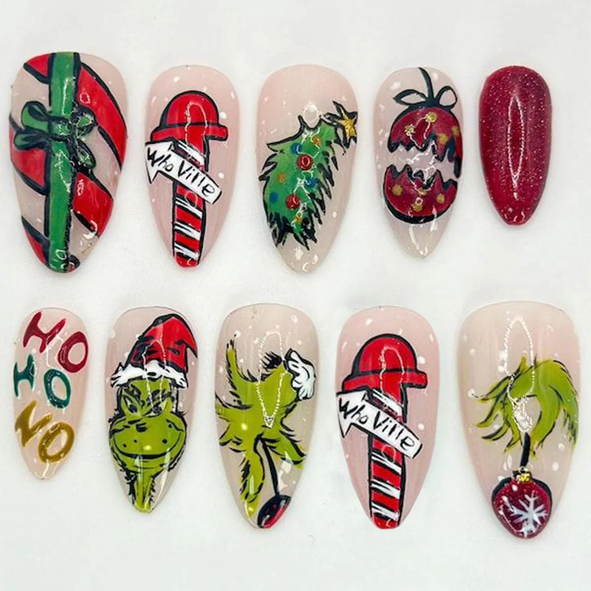 Press-On Nail Set Holiday Designs Easy Application