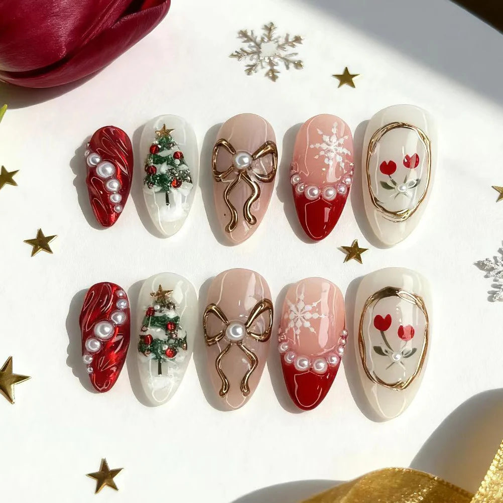 Press-On Nail Set Holiday Designs Multiple Sizes
