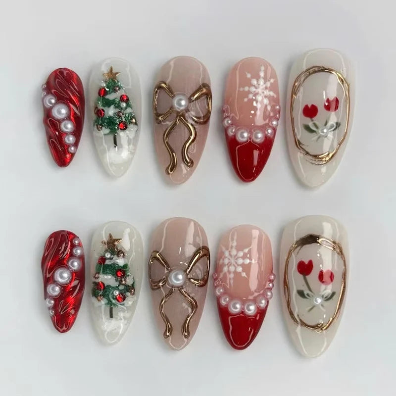 Press-On Nail Set Holiday Designs Multiple Sizes