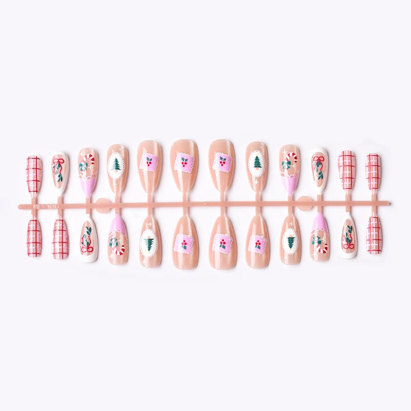 Press-On Nail Set Holiday Designs Multiple Sizes Adhesive Included