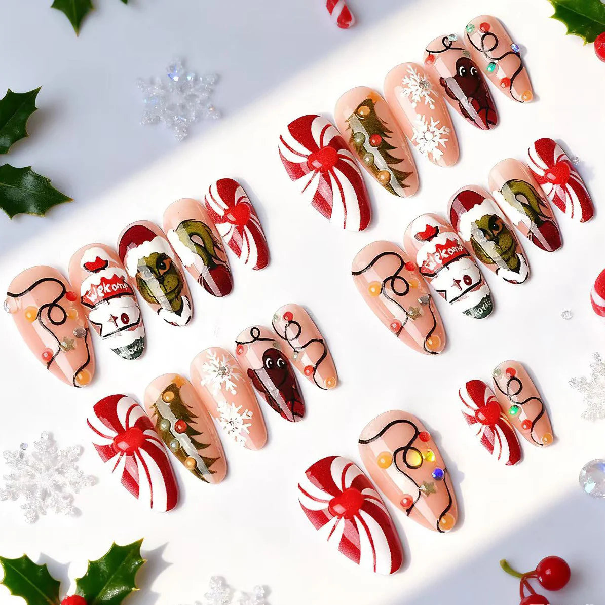 Press-On Nail Set Holiday Designs Peel & Stick Non-Toxic