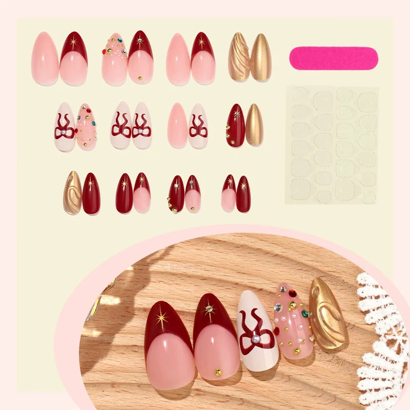 Press-On Nail Set Holiday Designs Quick Apply Long-Lasting