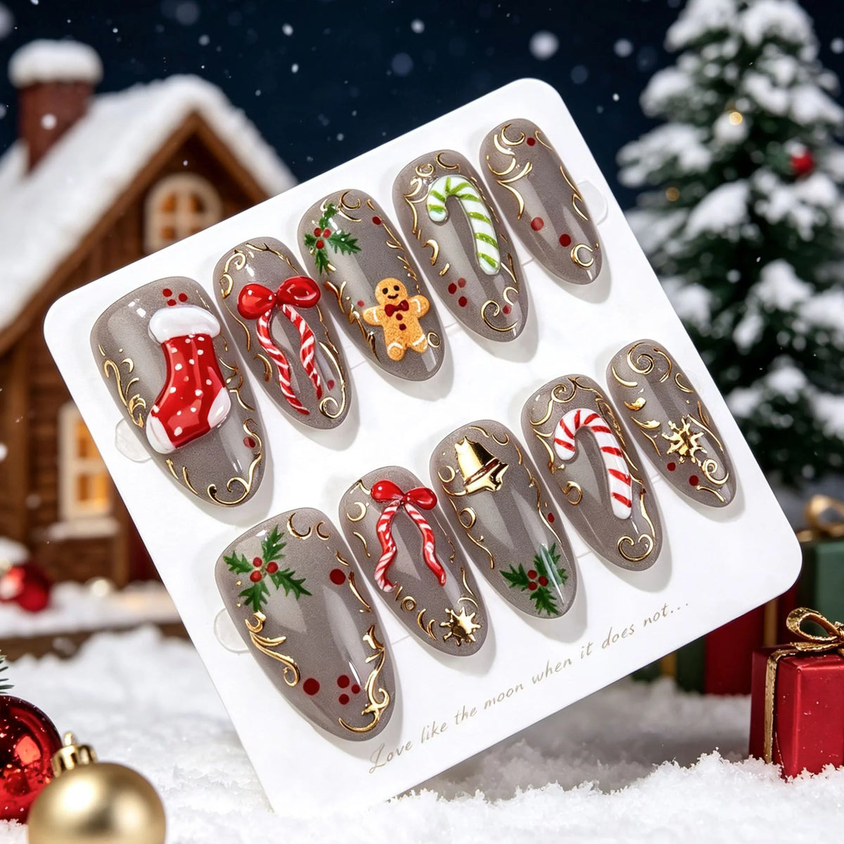 Press-On Nail Set Holiday Designs Reusable