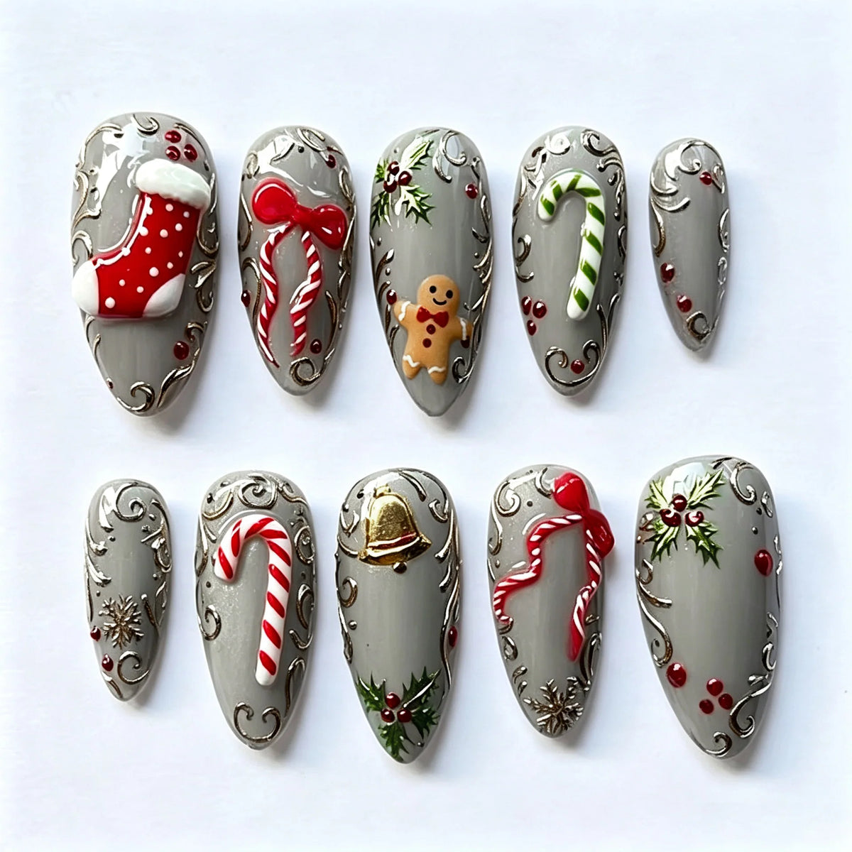 Press-On Nail Set Holiday Designs Reusable