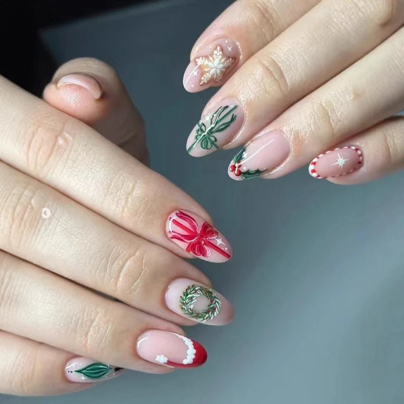 Press-On Nail Set Holiday Designs Reusable Adhesive Tabs