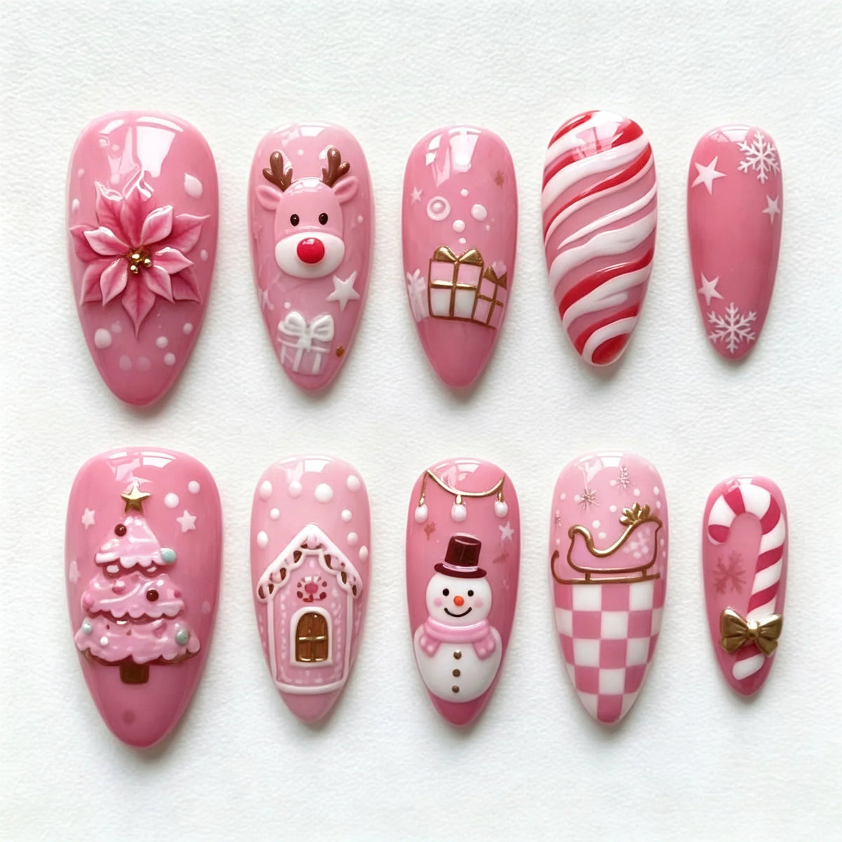 Press-On Nail Set Holiday Designs Reusable & Glossy