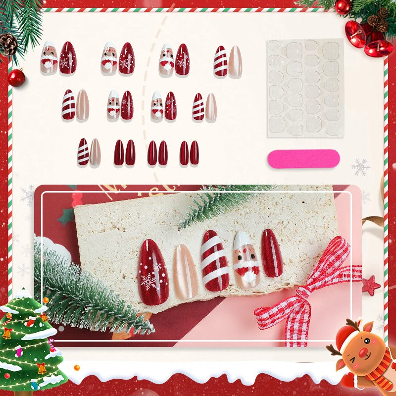 Press-On Nail Set Holiday Designs Reusable & Multiple Sizes