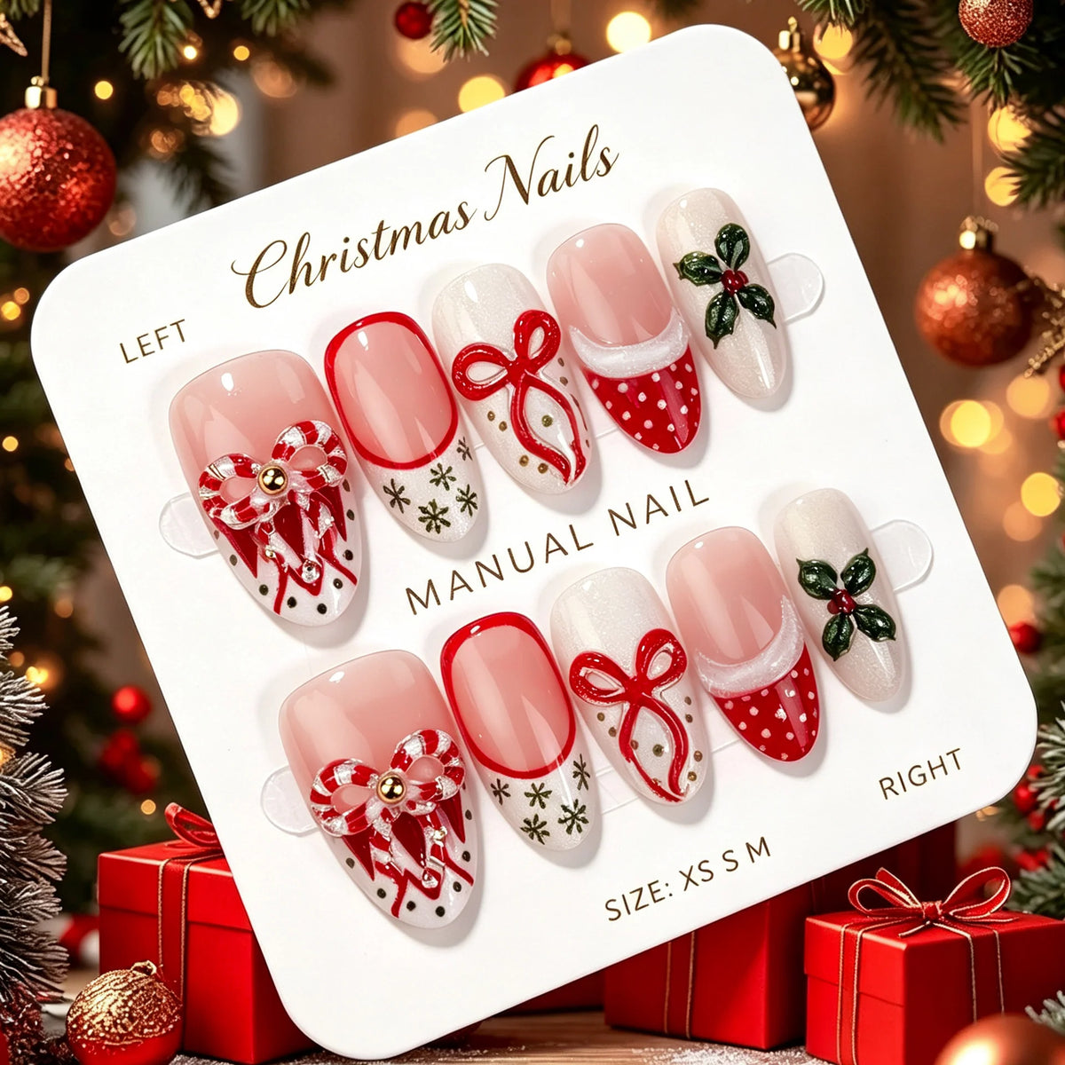 Press-On Nail Set Holiday Designs Self-Adhesive Long-Lasting