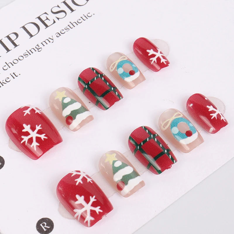 Press-On Nail Set Holiday Designs Self-Adhesive Multiple Sizes