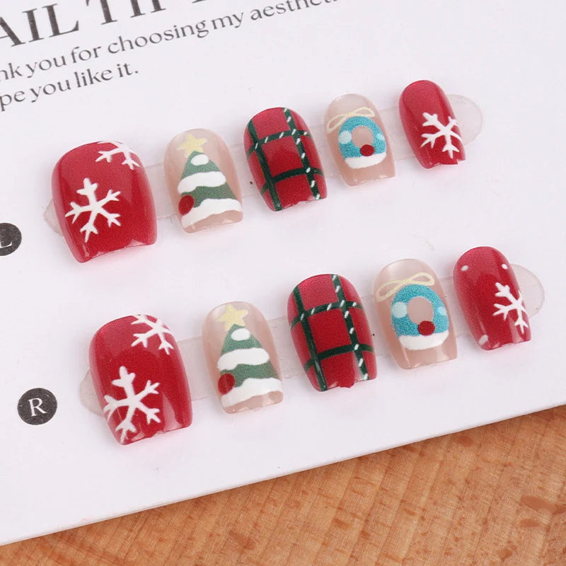 Press-On Nail Set Holiday Designs Self-Adhesive Multiple Sizes