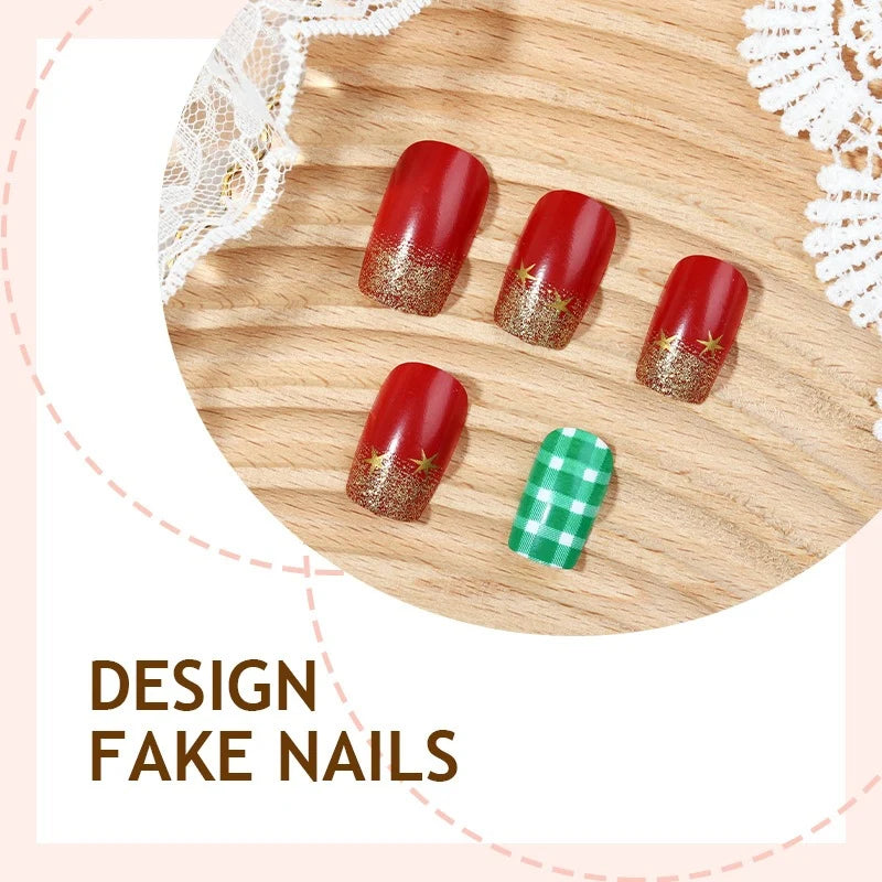 Press-On Nail Set Holiday Motifs & Glitter Adhesive Strips
