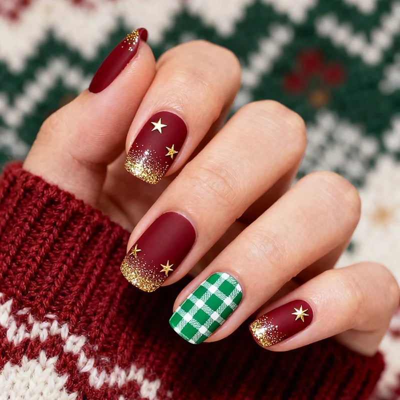 Press-On Nail Set Holiday Motifs & Glitter Adhesive Strips