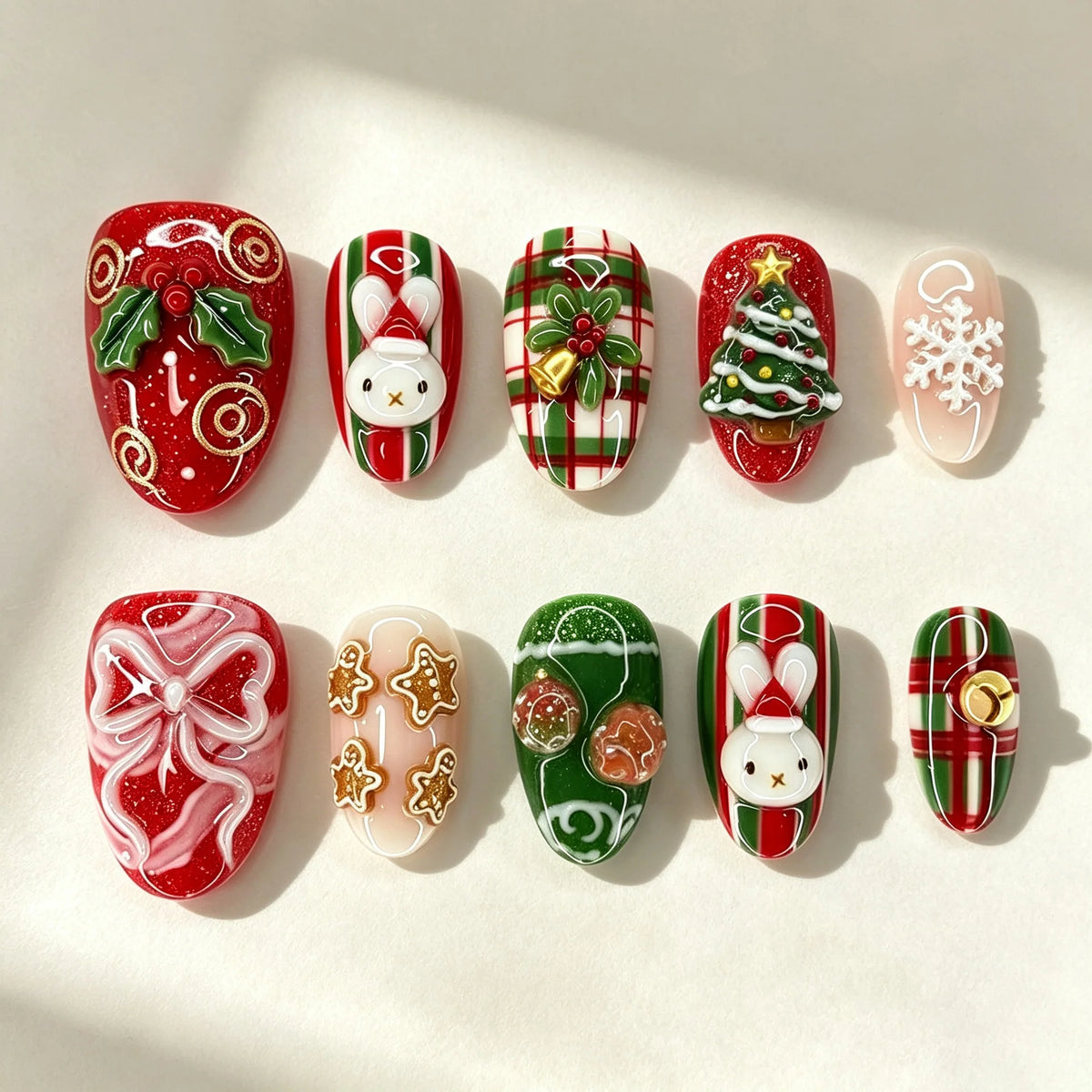 Press-On Nail Set Holiday Motifs Tool-Free Multiple Sizes