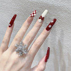 Press-On Nail Set Holiday Red Snowflake & Bow Designs