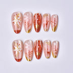 Press-On Nail Set Holiday Snowflake Gold Accents Easy Application