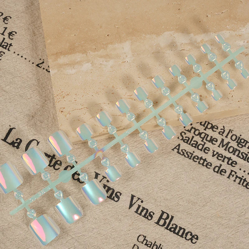 Press-On Nail Set Holographic Shimmer Glue-On & Multiple Sizes