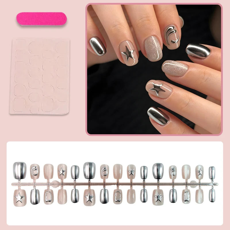 Press-On Nail Set Holographic Star Easy Application