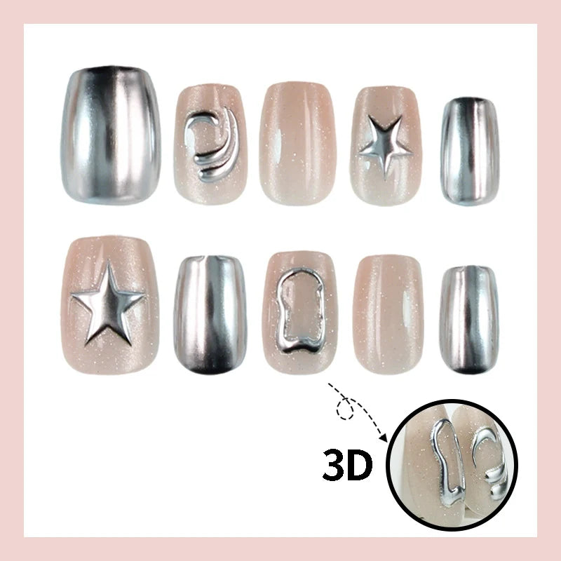 Press-On Nail Set Holographic Star Easy Application