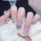 Press-On Nail Set Ice Blue Acrylic 24 Piece