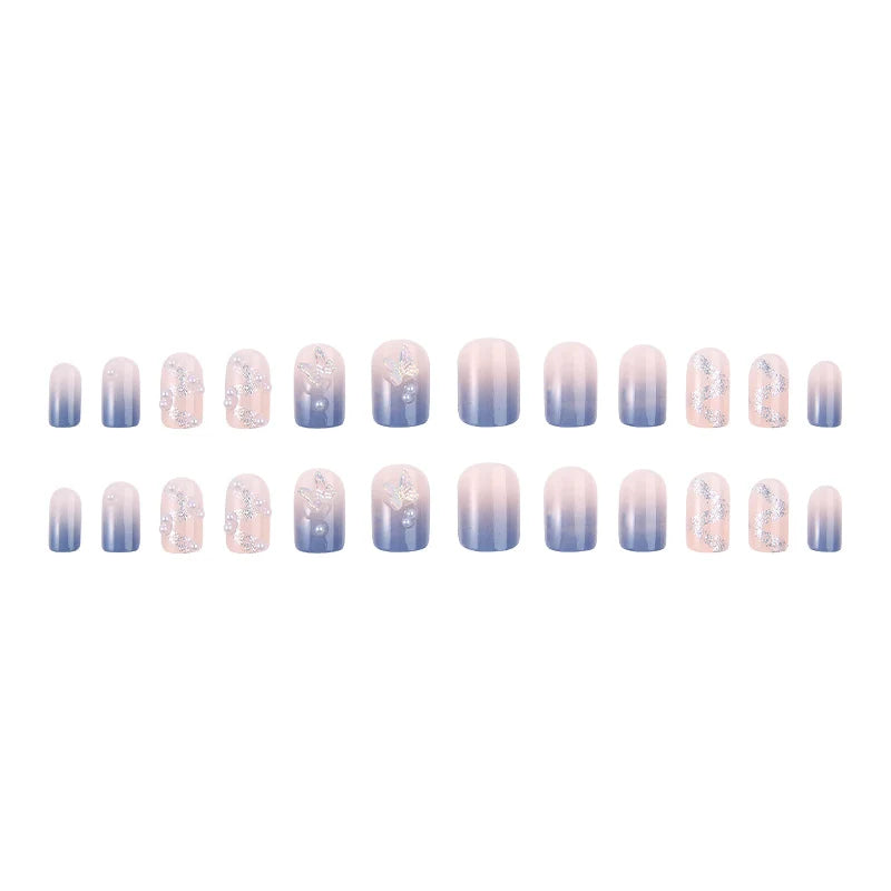 Press-On Nail Set Ice Blue Acrylic 24 Piece