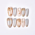 Press-On Nail Set Instant Application Floral & Metallic Accents