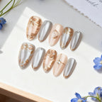 Press-On Nail Set Instant Application Floral & Metallic Accents