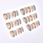 Press-On Nail Set Instant Application Floral & Metallic Accents