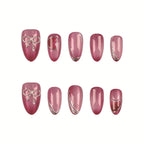 Press-On Nail Set Intricate Bow & Rhinestone