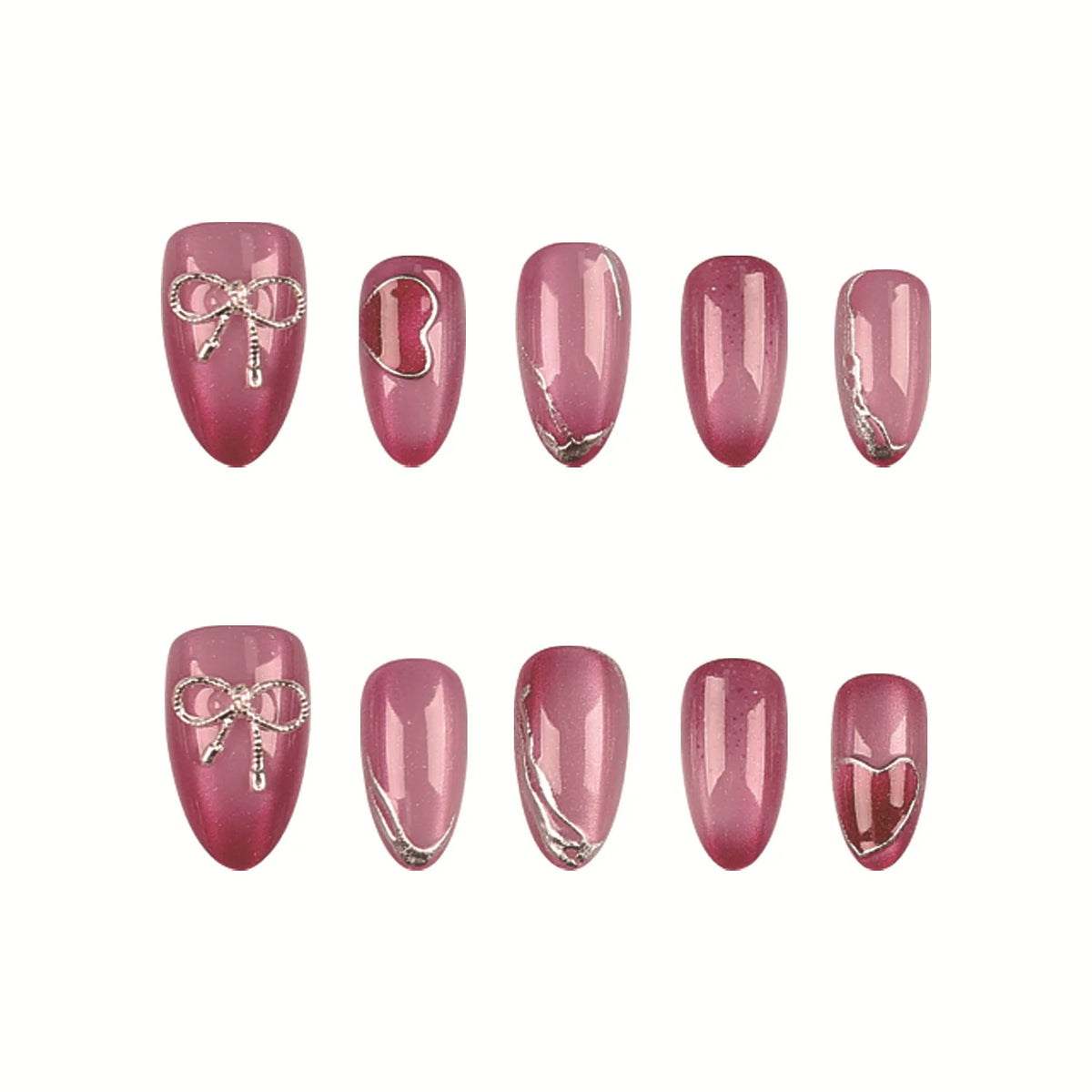 Press-On Nail Set Intricate Bow & Rhinestone