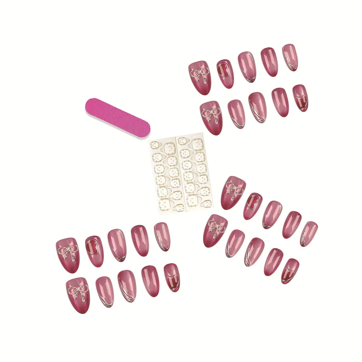 Press-On Nail Set Intricate Bow & Rhinestone