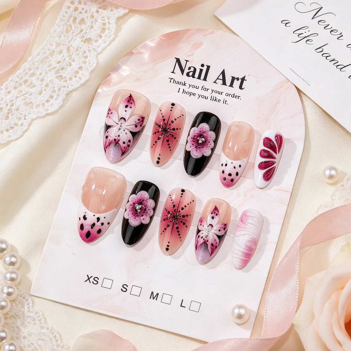 Press-On Nail Set Intricate Floral Comfort Fit