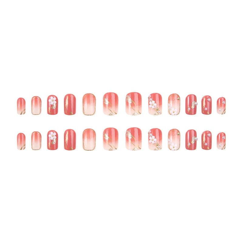 Press-On Nail Set Intricate Floral Design Chip-Resistant