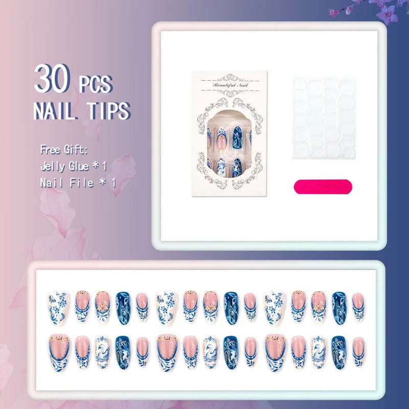 Press-On Nail Set Intricate Floral Design & Easy Application
